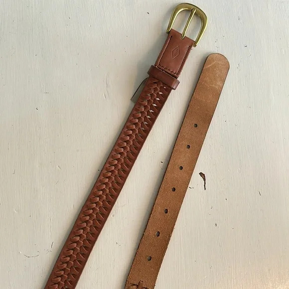 FOSSIL woven leather belt with gold toned buckle, women’s Medium - Picture 6 of 8